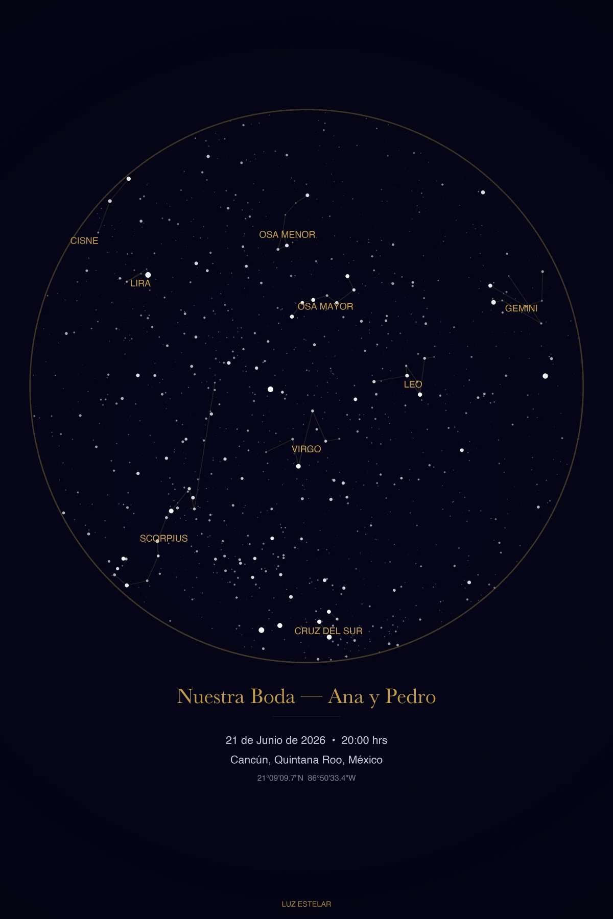 Mapa estelar real de ejemplo: Nuestra Boda — Ana y Pedro